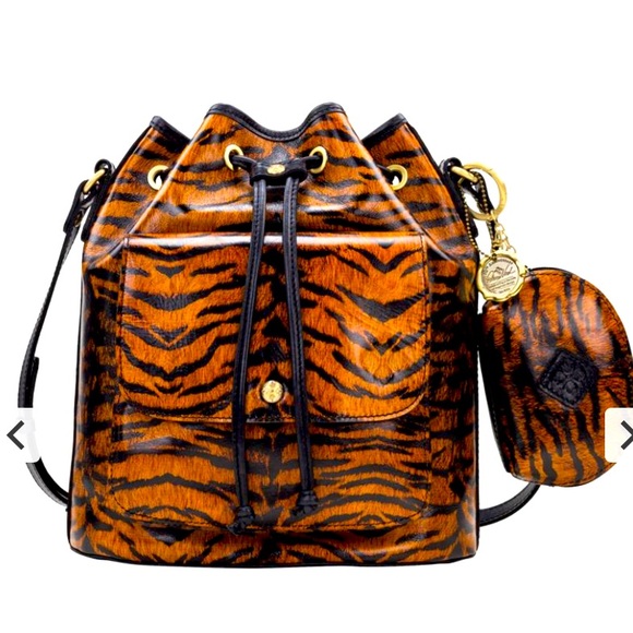 PATRICIA NASH 🌸 LEOPARD PRINT  Sabina Leather Drawstring Bag with Pouch - Picture 1 of 4